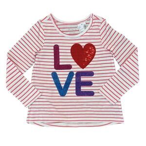 NWT Children's Place Pink & White Striped W/"Love" Sequin Valentine Top